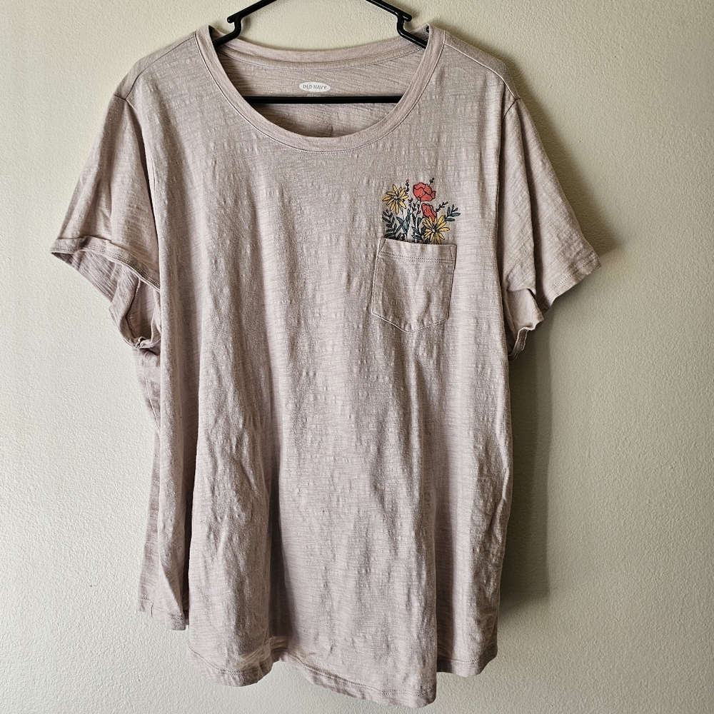 Womens Plus XXL Old Navy Flowers Pocket Everywear Slub Knit Graphic Tee